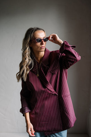 Chayenna Striped Blazer Burgundy