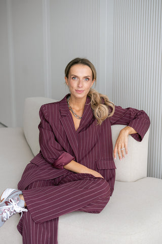 Germain Striped Blazer Burgundy