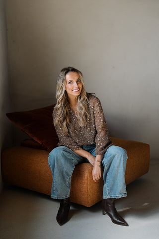 Serena Sequin Top Brown