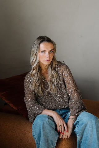 Serena Sequin Top Brown