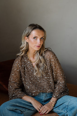 Serena Sequin Top Brown