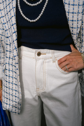 Wave Barrel Denim Trousers White