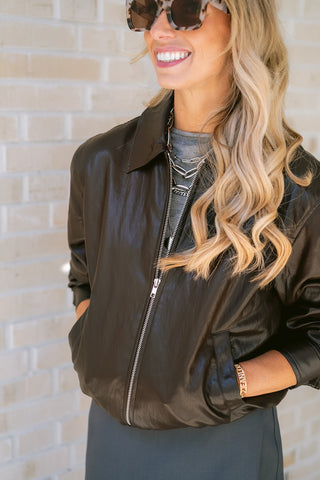 Abby Faux Leather Jacket Brown