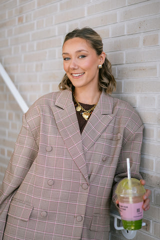 Albertho Checkered Blazer Pink