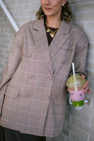 Albertho Checkered Blazer Pink