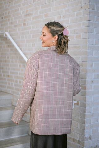 Albertho Checkered Blazer Pink