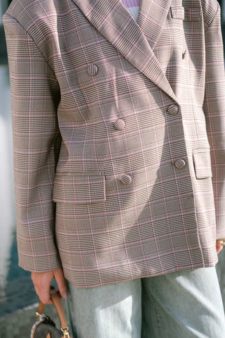 Albertho Checkered Blazer Pink