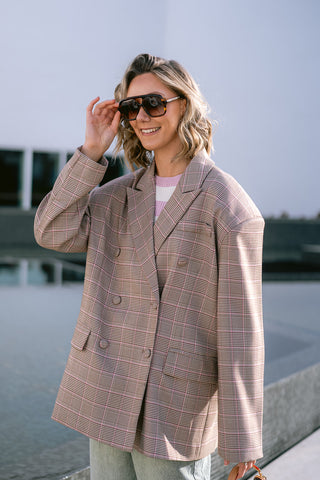 Albertho Checkered Blazer Pink