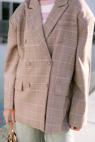 Albertho Checkered Blazer Pink