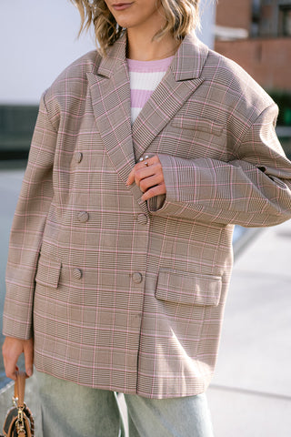 Albertho Checkered Blazer Pink