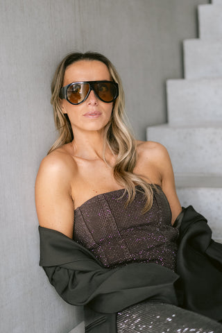 Avelina Strass Bandeau Top Brown