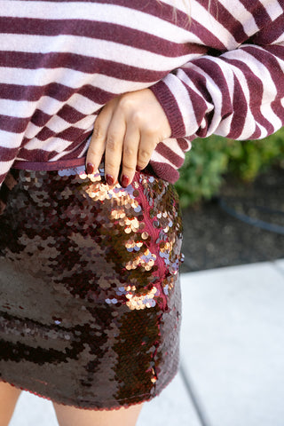 Basil Sequin Skirt Burgundy