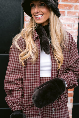 Benedict Faux Fur Mittens Brown