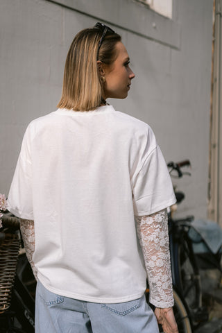 Camelli T-Shirt White Lace sleeve