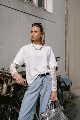 Camelli T-Shirt White Lace sleeve