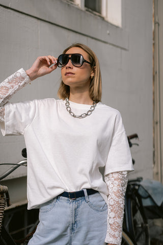 Camelli T-Shirt White Lace sleeve