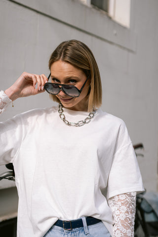 Camelli T-Shirt White Lace sleeve