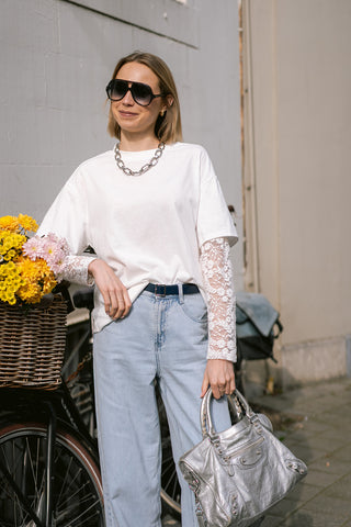 Camelli T-Shirt White Lace sleeve