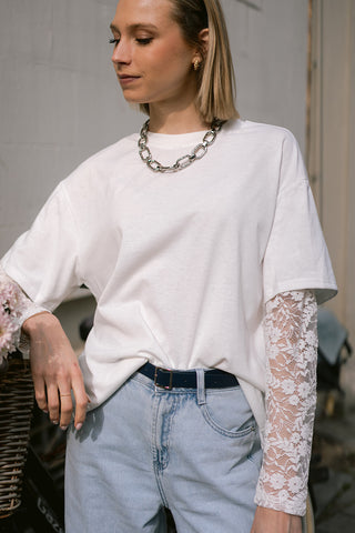 Camelli T-Shirt White Lace sleeve