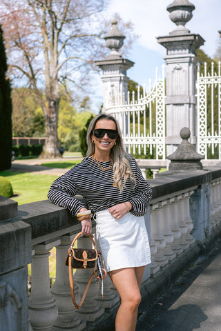 Caterina Striped Top Black