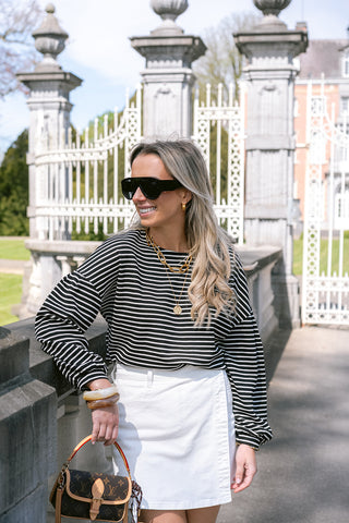 Caterina Striped Top Black