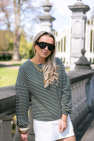 Caterina Striped Top Black
