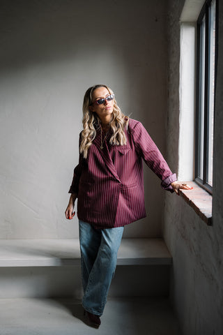 Chayenna Striped Blazer Burgundy