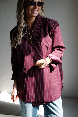 Chayenna Striped Blazer Burgundy