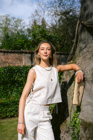 Clarisse Linen Top Beige