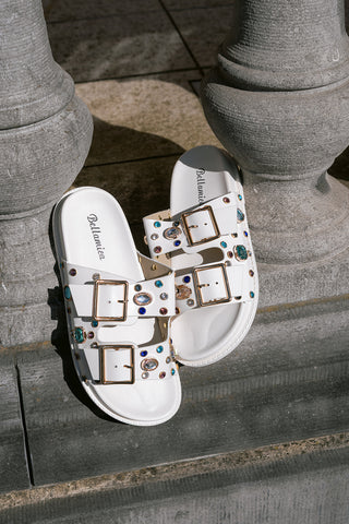 Crystal Buckle Sandal White