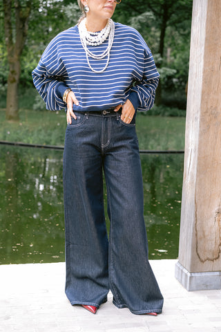 Jinny Wide Leg Denim Trousers Navy