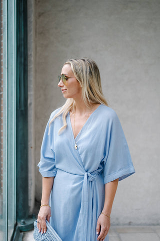 Leila Linnen Dress Blue