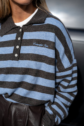 Linsey Striped Fluffy Knitted Sweater Blue