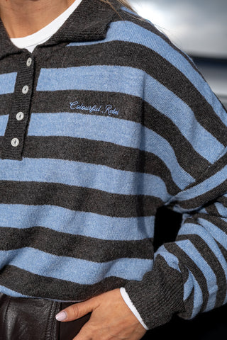 Linsey Striped Fluffy Knitted Sweater Blue