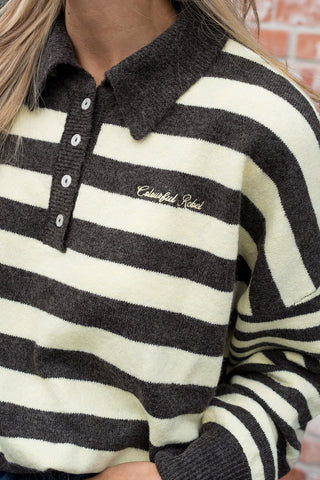 Linsey Striped Fluffy Knitted Sweater Yellow