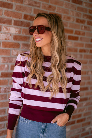 Marovelle Striped Sweater Burgundy
