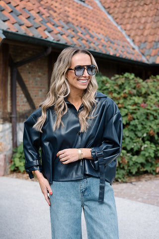 Matti Jacket Faux Leather Blue