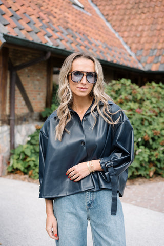 Matti Jacket Faux Leather Blue