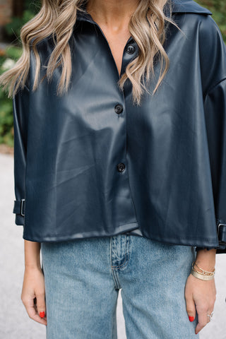 Matti Jacket Faux Leather Blue