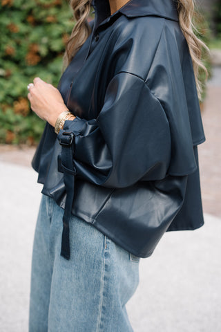 Matti Jacket Faux Leather Blue