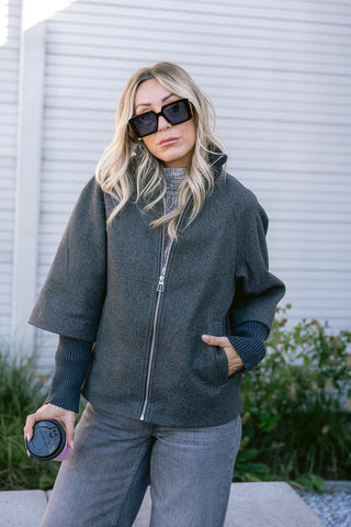 Memory Rib Short Jacket Grey