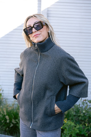 Memory Rib Short Jacket Grey