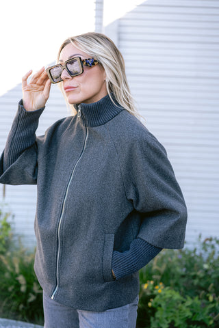 Memory Rib Short Jacket Grey