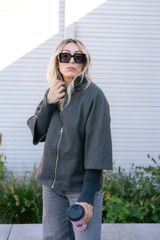 Memory Rib Short Jacket Grey