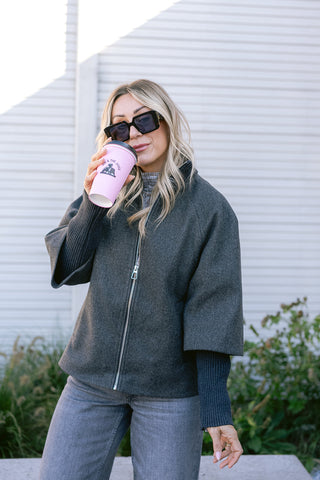 Memory Rib Short Jacket Grey