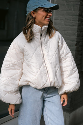 Mocha Puffer Coat Cream