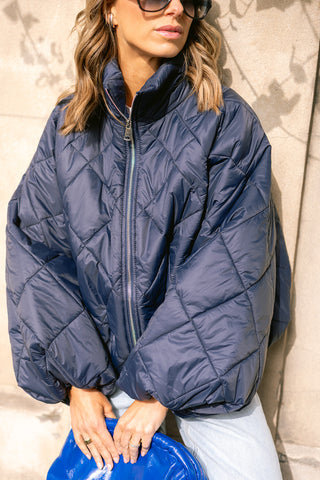 Mocha Puffer Coat Blue
