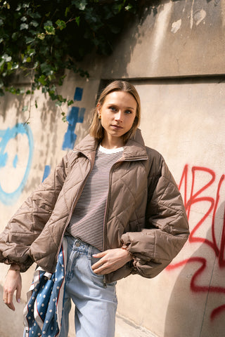 Mocha Puffer Coat Taupe