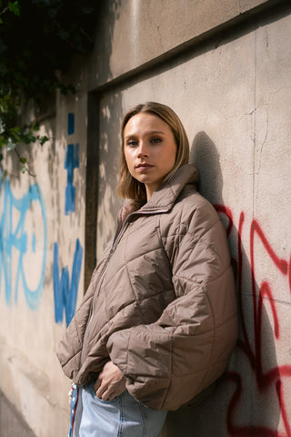 Mocha Puffer Coat Taupe