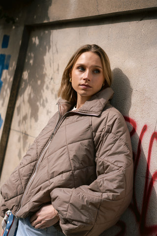 Mocha Puffer Coat Taupe